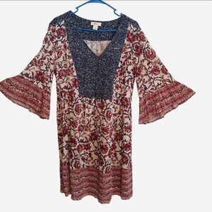 Women's size small navy and burgundy boho/peasant style midi dress by Style & Co